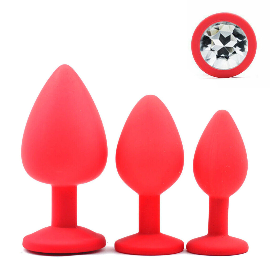 Red Silicone Circle Shaped Butt Plug with Diamond