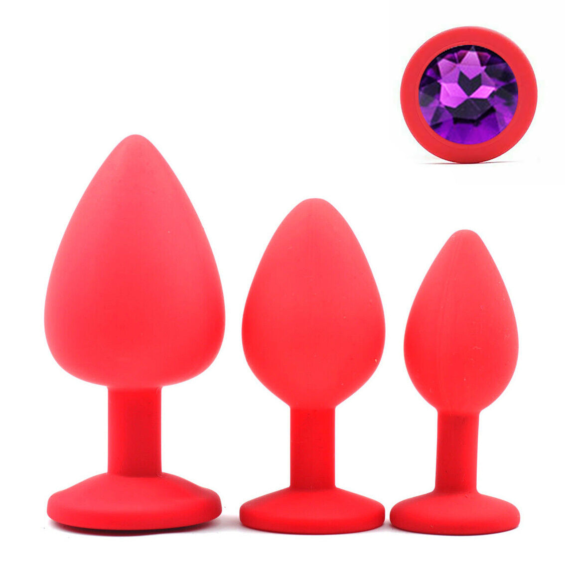 Red Silicone Circle Shaped Butt Plug with Diamond