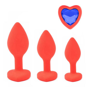 Red Silicone Heart Shaped Butt Plug with Diamond