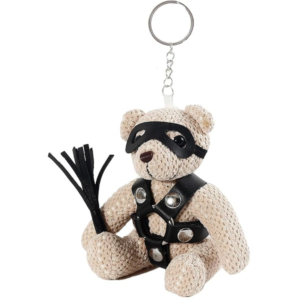 Bondage Teddy Bear Keychain with Black Harness & Eye Mask
