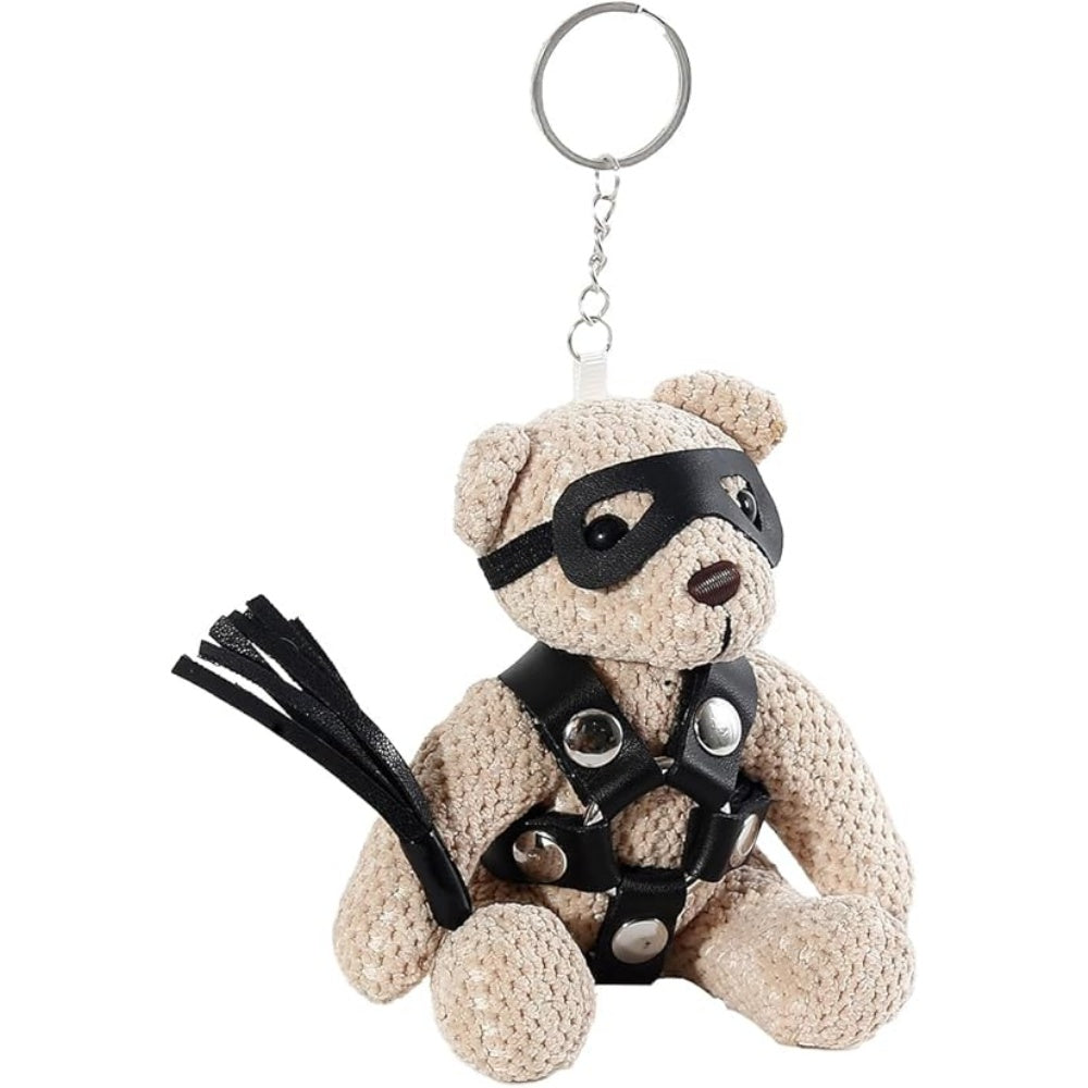 Bondage Teddy Bear Keychain with Black Harness & Eye Mask