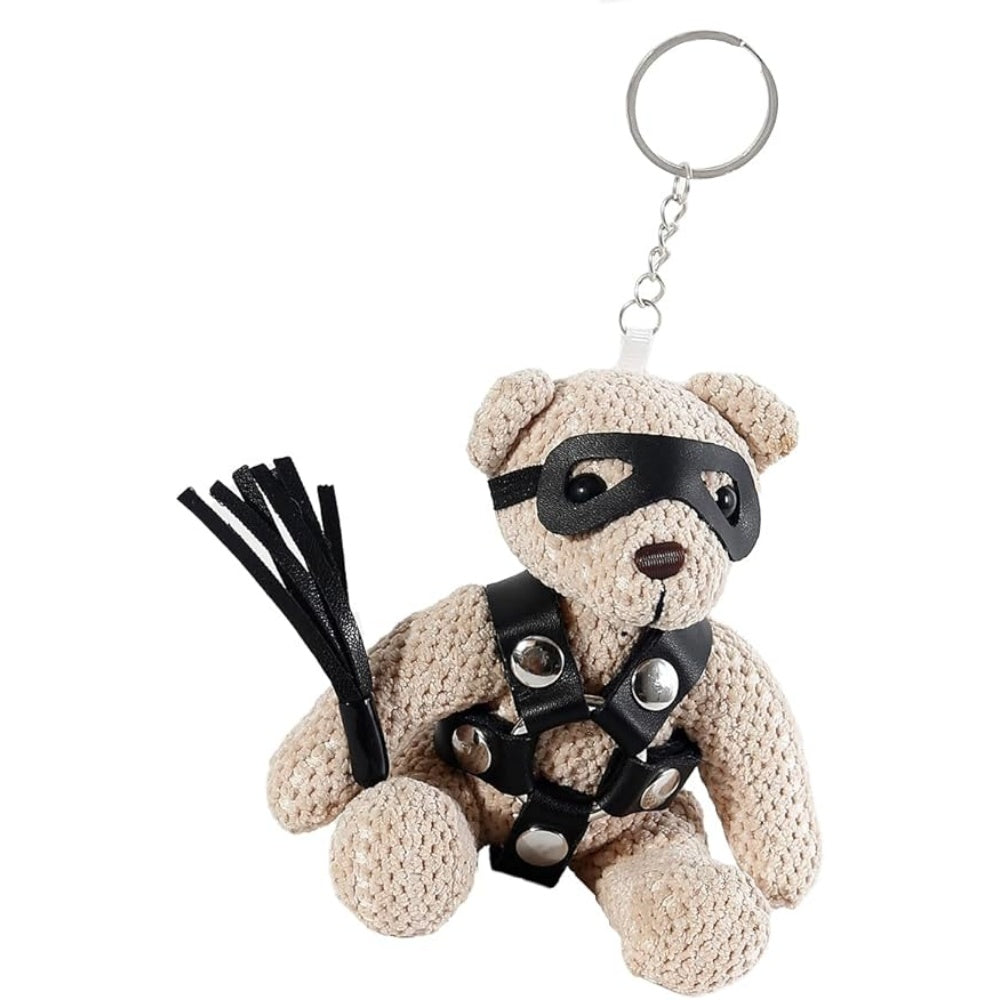 Bondage Teddy Bear Keychain with Black Harness & Eye Mask