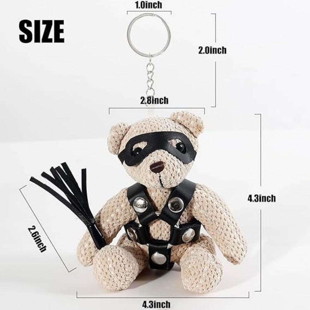 Bondage Teddy Bear Keychain with Black Harness & Eye Mask
