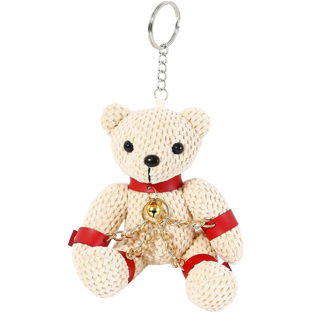 Bondage Teddy Bear Keychain with Chain Restraint Red Harness