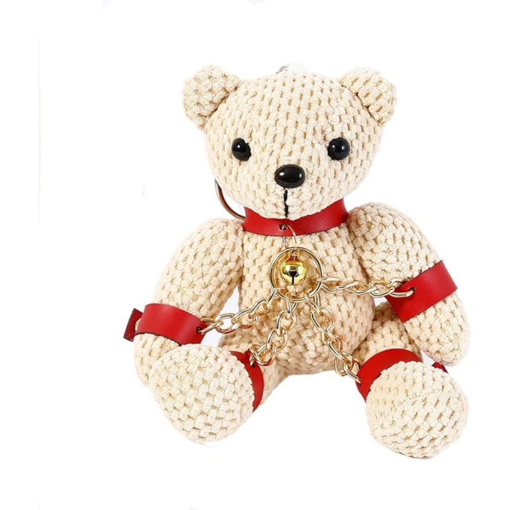 Bondage Teddy Bear Keychain with Chain Restraint Red Harness