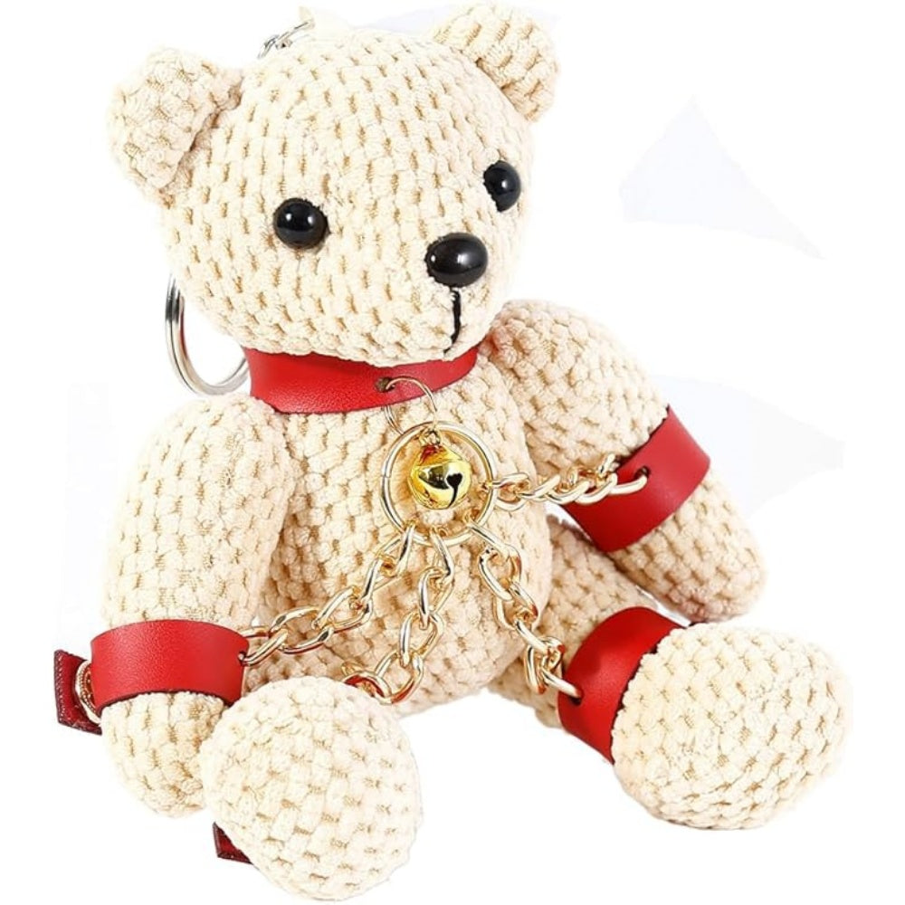 Bondage Teddy Bear Keychain with Chain Restraint Red Harness