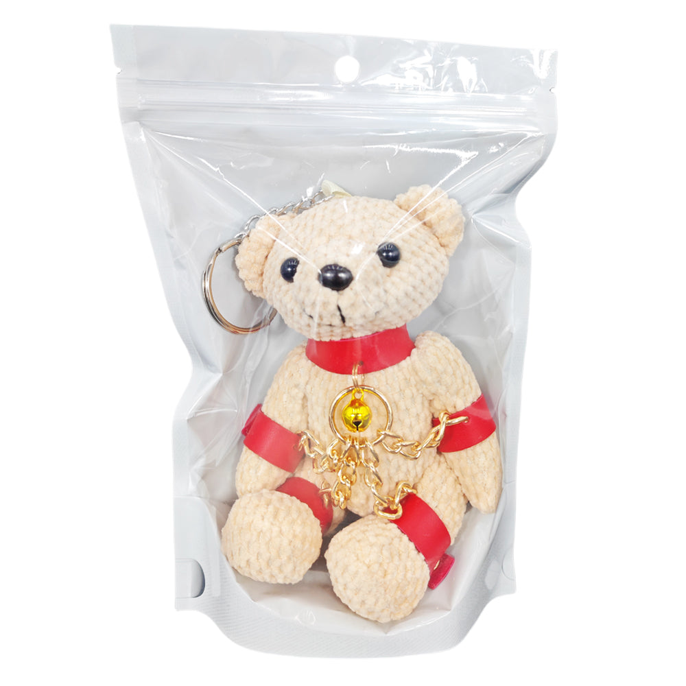 Bondage Teddy Bear Keychain with Chain Restraint Red Harness