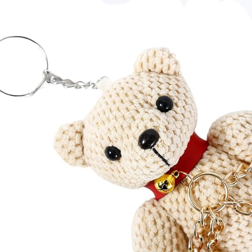 Bondage Teddy Bear Keychain with Chain Restraint Red Harness