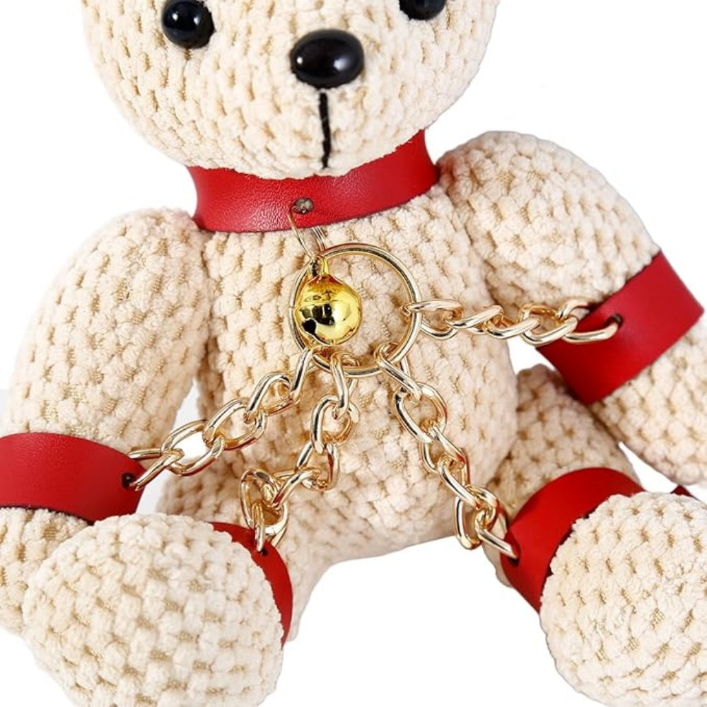 Bondage Teddy Bear Keychain with Chain Restraint Red Harness