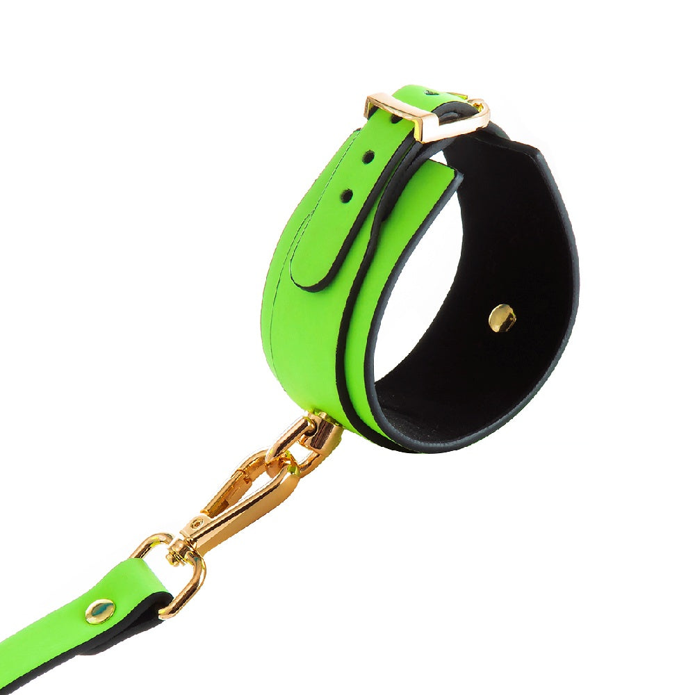 Glow in the Dark Faux Leather Wrist Cuffs with Gold Hardware