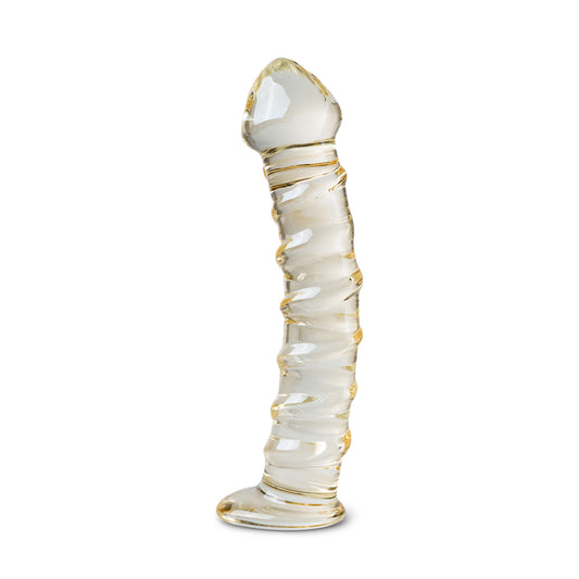 Spiral Curved Glass Dildo with Yellow Accent 6 inch