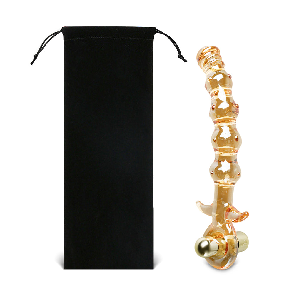 Gold Beaded Vibrating Glass Anal Beads 5 inch