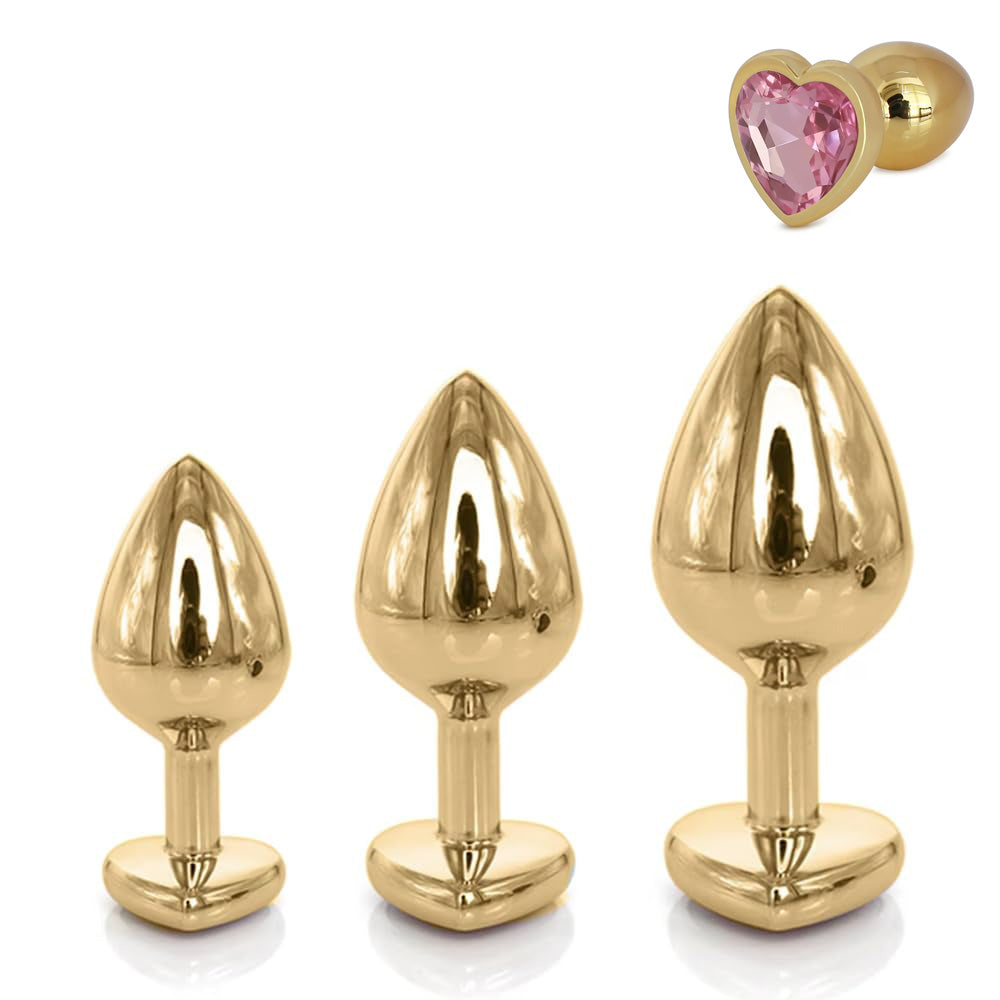 Metallic Gold Heart Shaped Butt Plug with Diamond