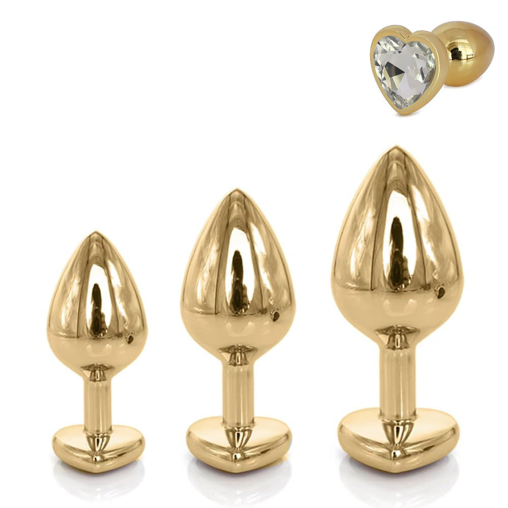 Metallic Gold Heart Shaped Butt Plug with Diamond