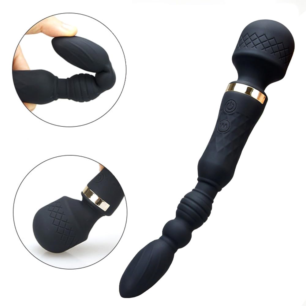 Double Head Massage Wand Vibrator and Anal Plug, 10 Function