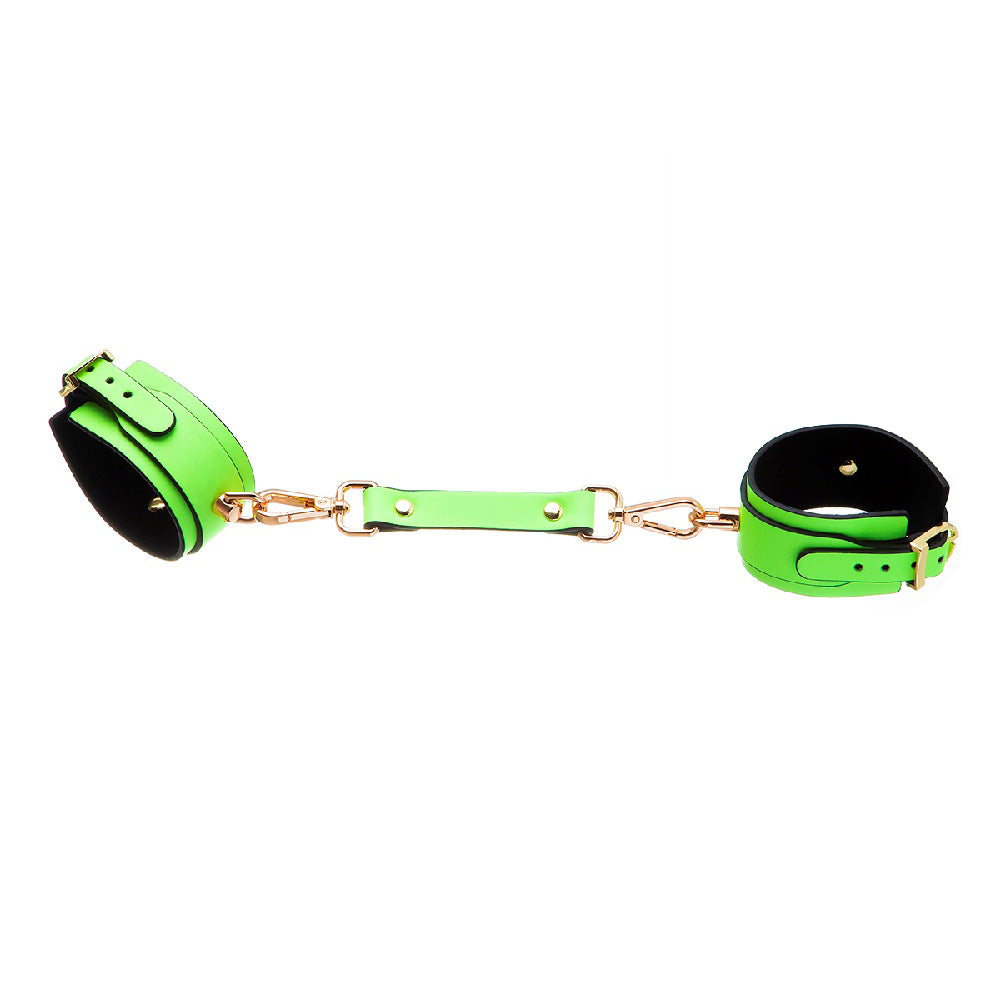 Glow in the Dark Faux Leather Wrist Cuffs with Gold Hardware