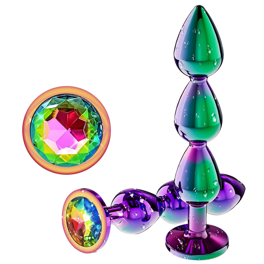 Jeweled Iridescent Metal Triple Butt Plug 5.5 inch