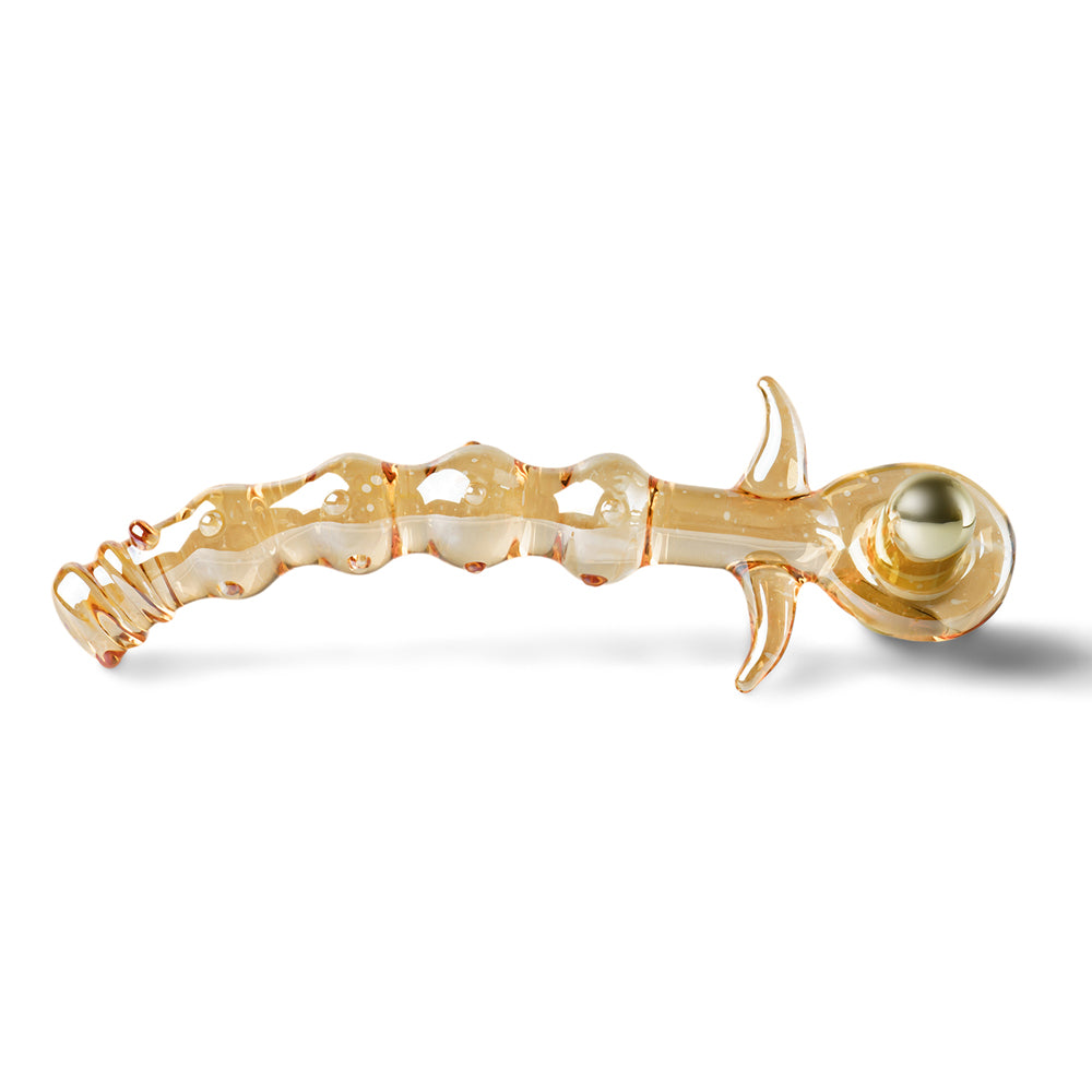 Gold Beaded Vibrating Glass Anal Beads 5 inch