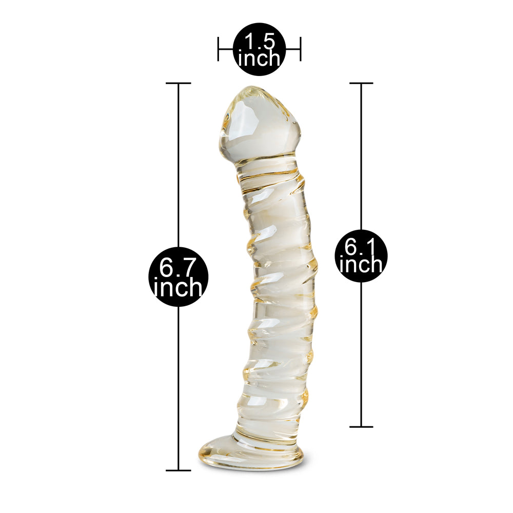 Spiral Curved Glass Dildo with Yellow Accent 6 inch