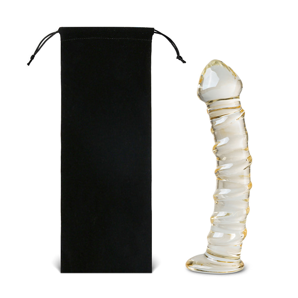 Spiral Curved Glass Dildo with Yellow Accent 6 inch