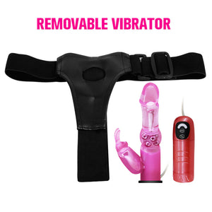 Rotating Rabbit Vibrator Strap-On Harness with Remote Control, Multi-Speed, 7 inch