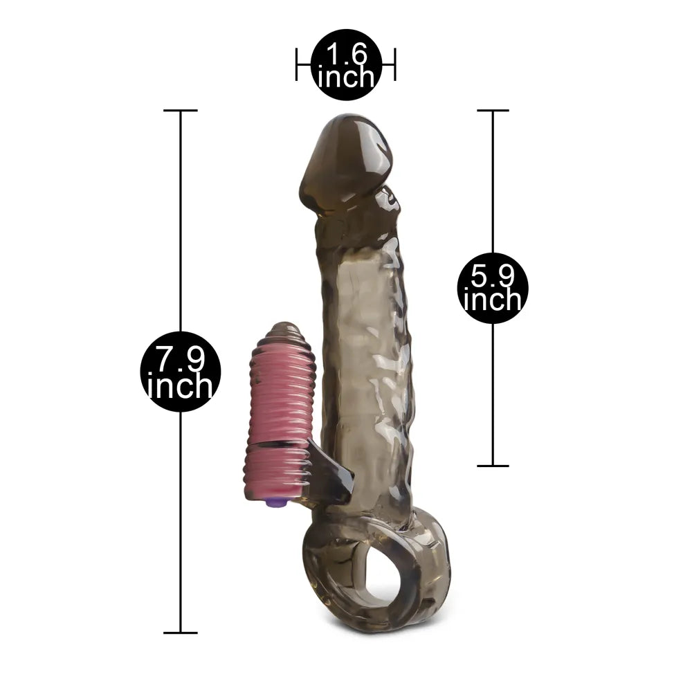 Extra 2 inch Realistic Penis Extender with Ball Loop & Clitoral Stimulator, 7.9 inch