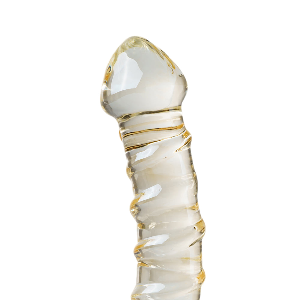Spiral Curved Glass Dildo with Yellow Accent 6 inch