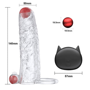Realistic 2 Detachable Vibrating Balls Penis Sleeve Extender with Ball Loop & Remote, 10 Function, Reusable, Increase 10% Girth