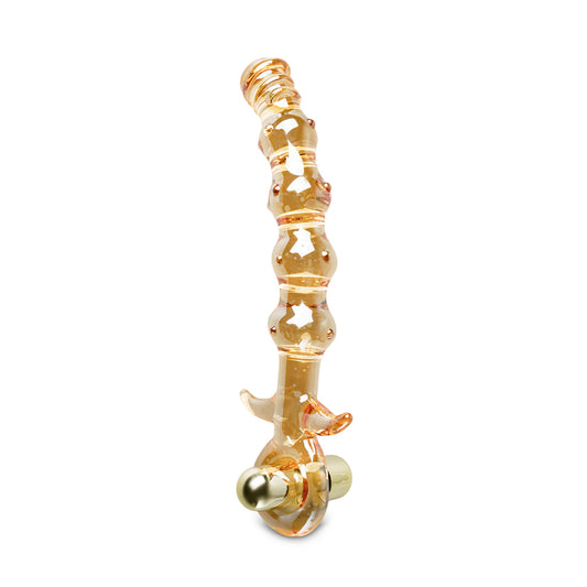 Gold Beaded Vibrating Glass Dildo 5 inch