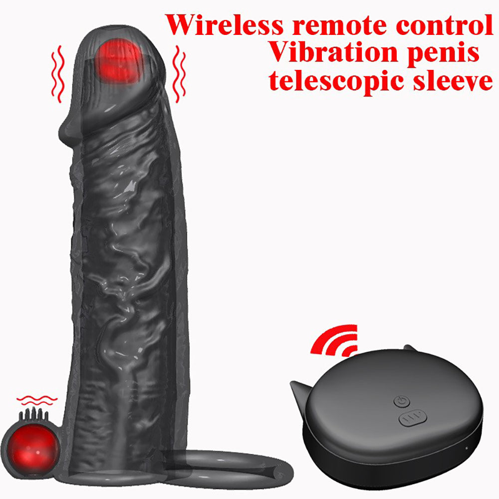 Realistic 2 Detachable Vibrating Balls Penis Sleeve Extender with Ball Loop & Remote, 10 Function, Reusable, Increase 10% Girth