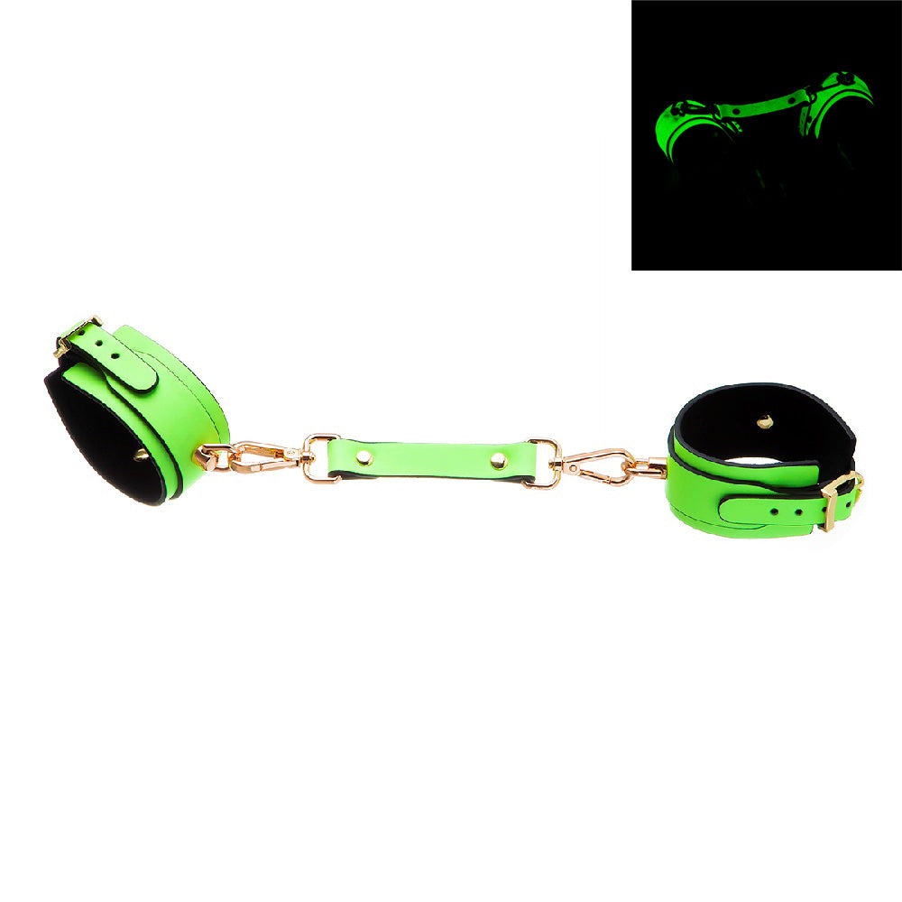 Glow in the Dark Faux Leather Wrist Cuffs with Gold Hardware