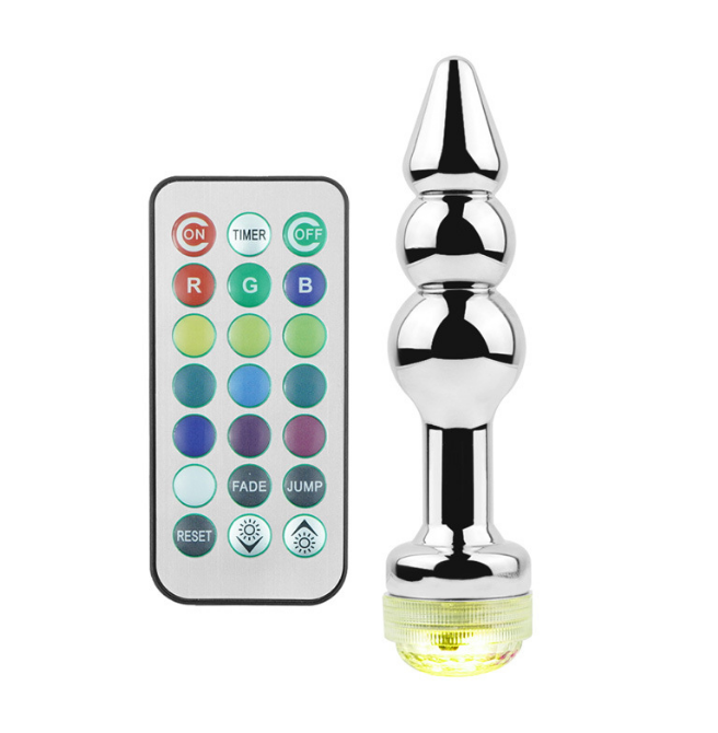 Light Up LED Metallic Butt Plug V with 21 Key Remote