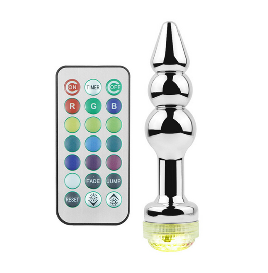 Light Up LED Metallic Butt Plug V with 21 Key Remote