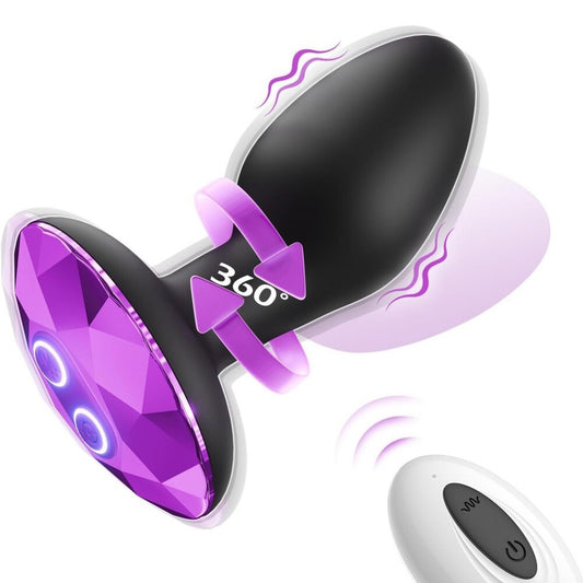 Remote Control Rechargeable Rotating & Vibrating Jeweled Silicone Butt Plug 10 Function