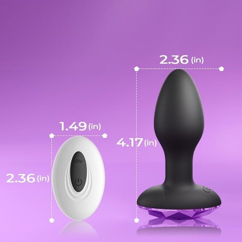 Remote Control Rechargeable Rotating & Vibrating Jeweled Silicone Butt Plug 10 Function