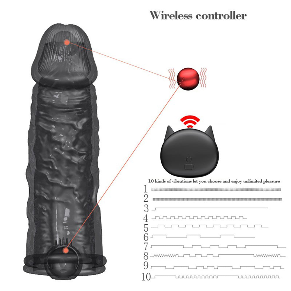 Realistic 2 Detachable Vibrating Balls Penis Sleeve Extender with Ball Loop & Remote, 10 Function, Reusable, Increase 10% Girth