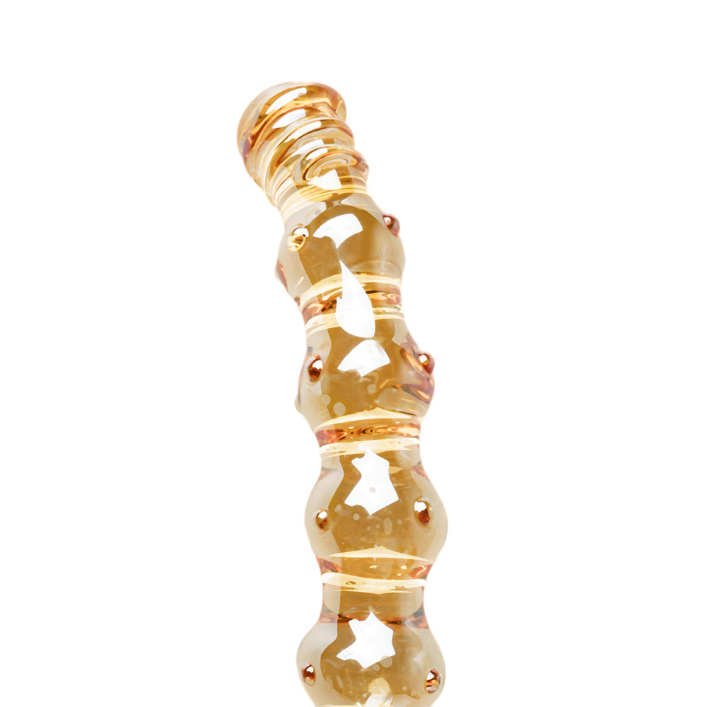 Gold Beaded Vibrating Glass Anal Beads 5 inch