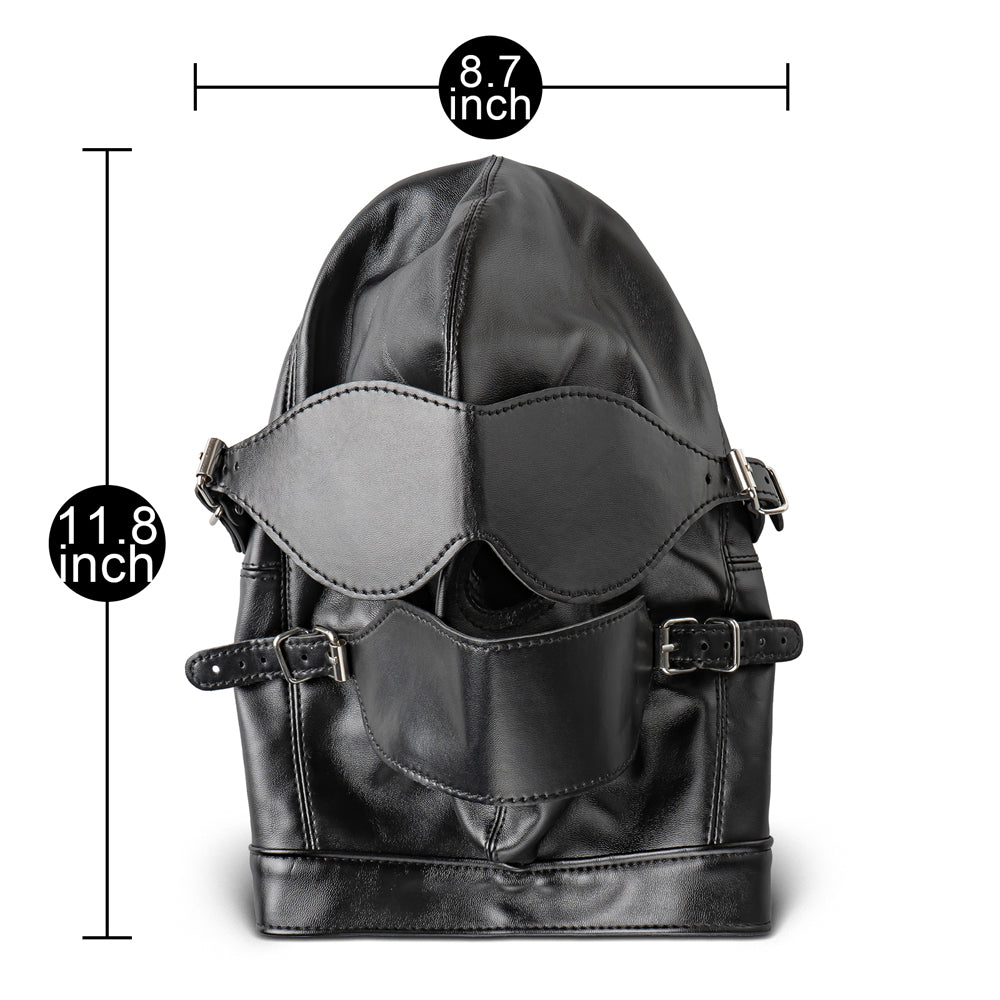 Bondage Hood Mask with Blindfold & Ball Gag (Detachable Eye Mask, Mouth Piece & Mouth Gag)