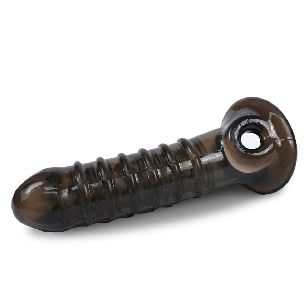 Double Sided Ribbed Girthy Penis Sleeve with Ball Loop 7.3 inch