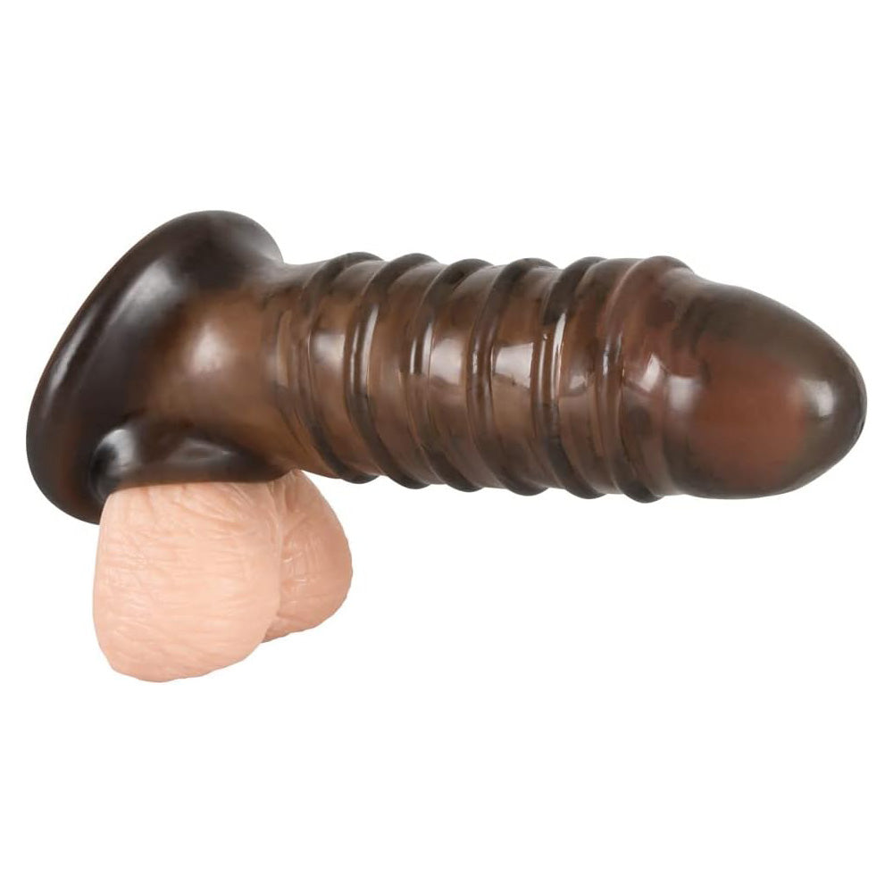 Double Sided Ribbed Girthy Penis Sleeve with Ball Loop 7.3 inch