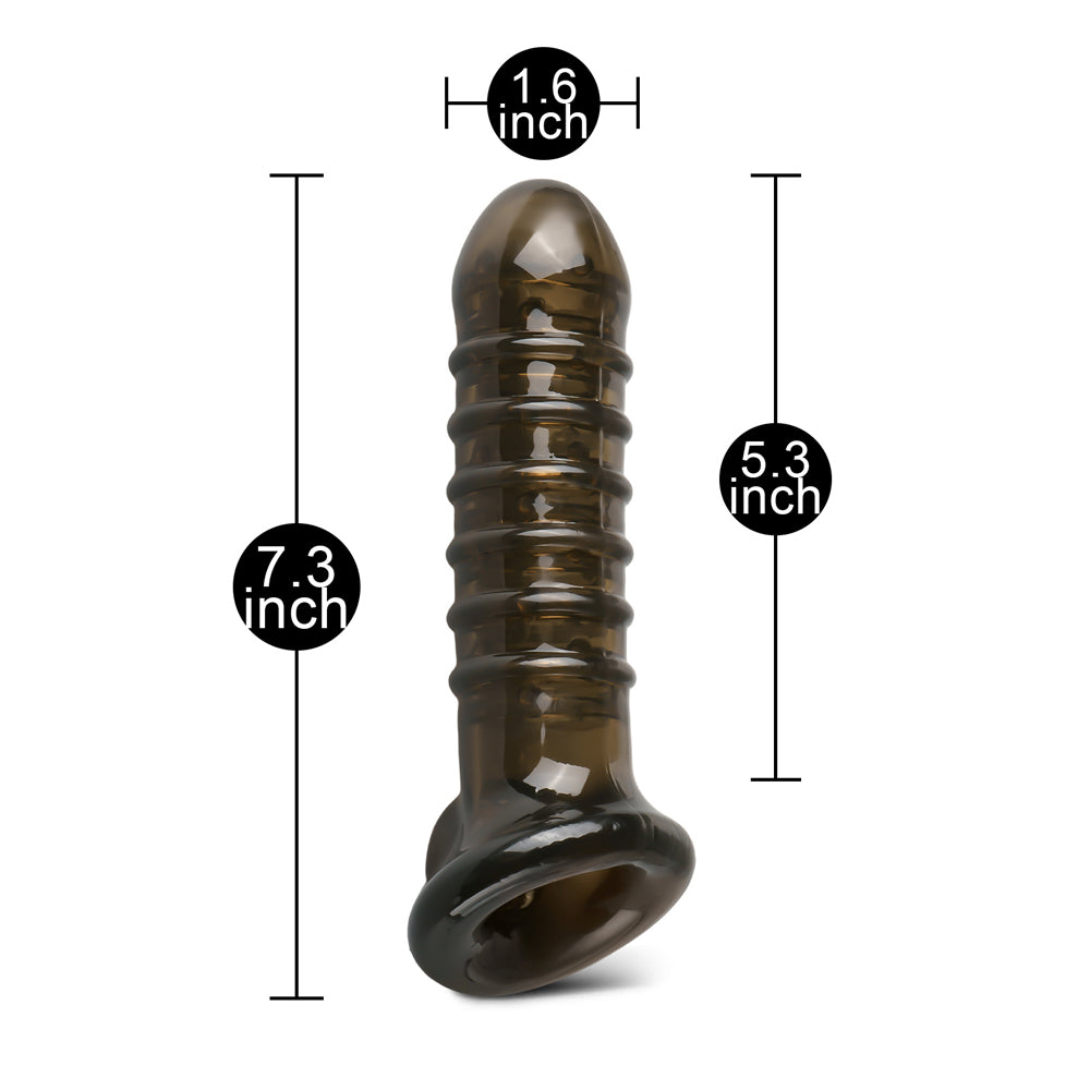 Double Sided Ribbed Girthy Penis Sleeve with Ball Loop 7.3 inch