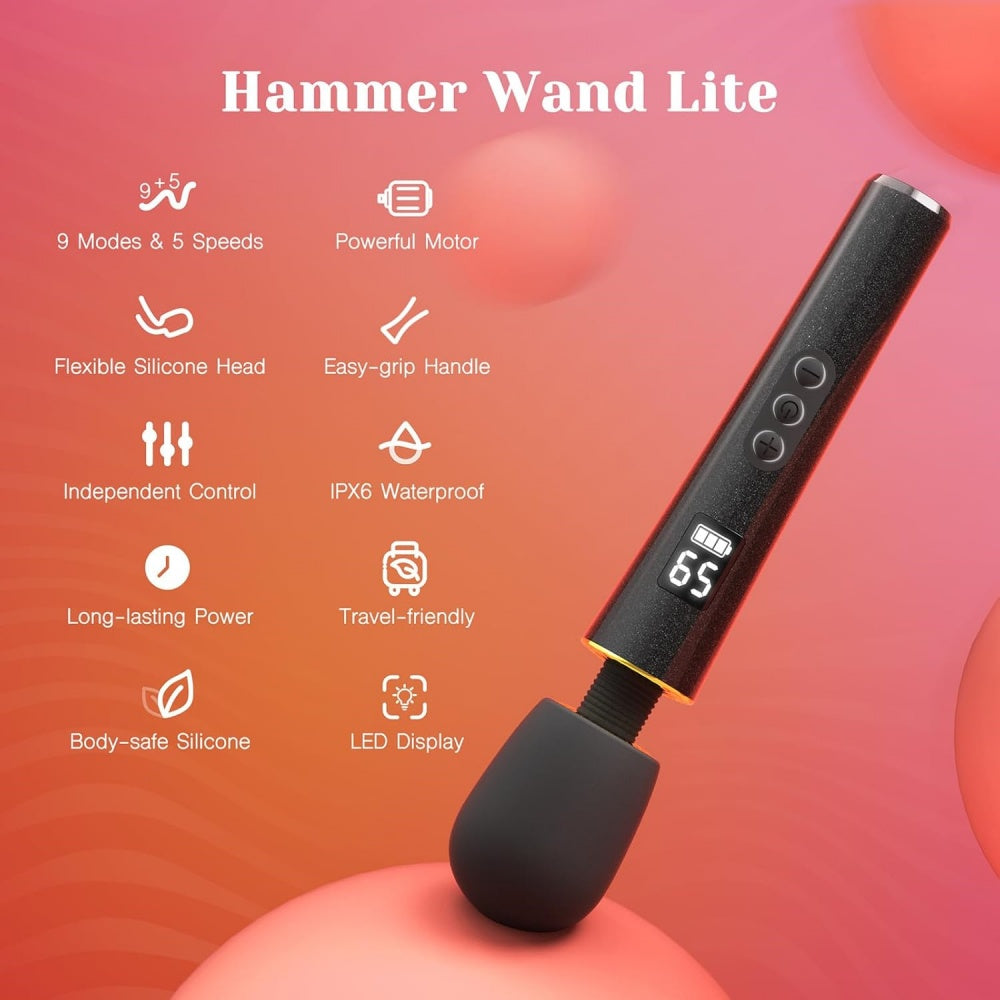 LED Display Rechargeable Massage Wand Vibrator, 9 Function