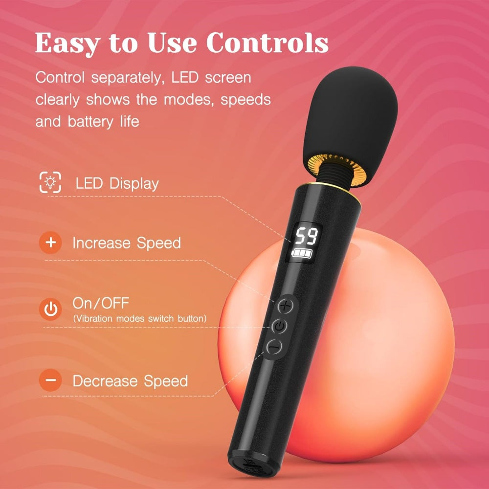 LED Display Rechargeable Massage Wand Vibrator, 9 Function