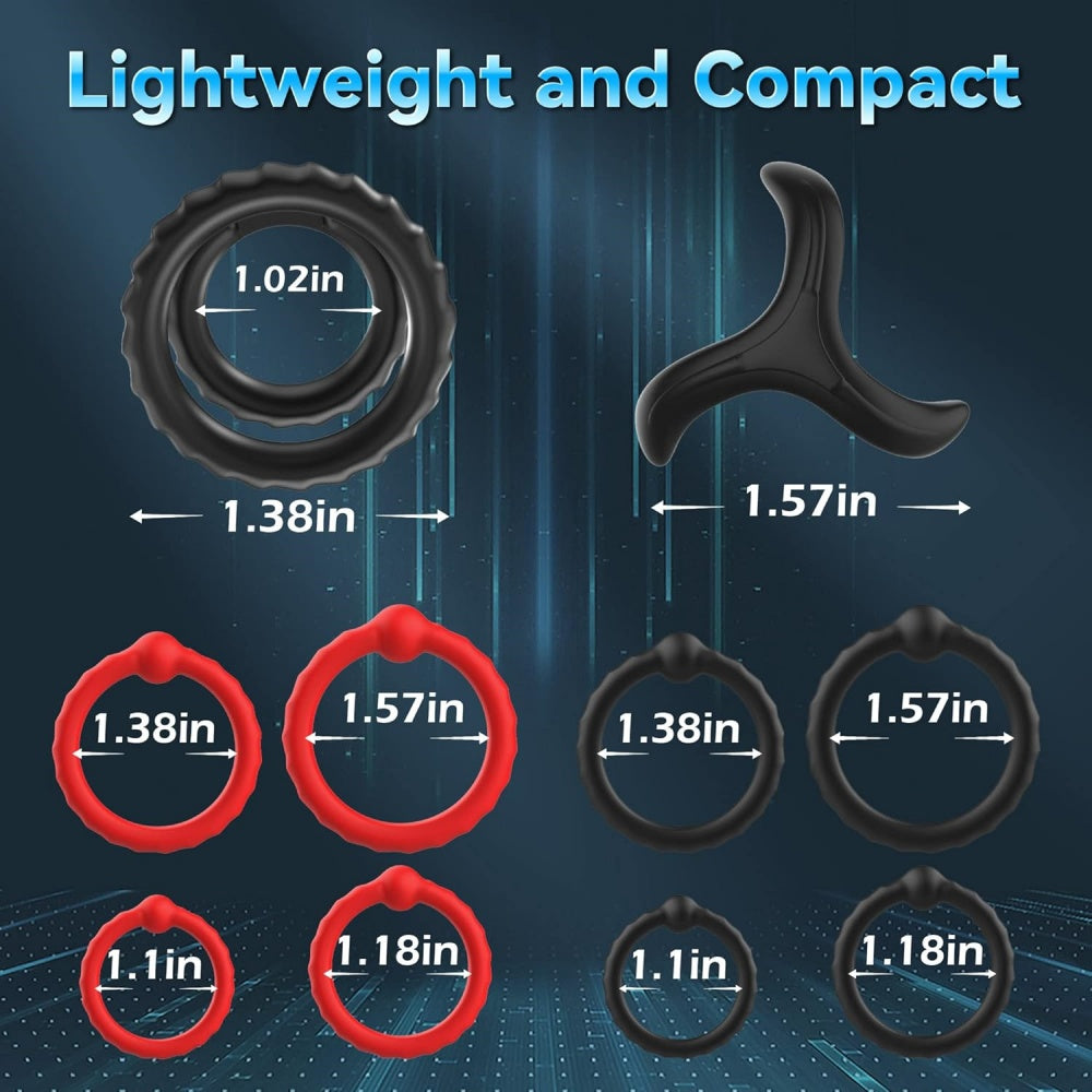 Silicone Cock and Ball Sling & Cock Ring Kit (10 Piece)