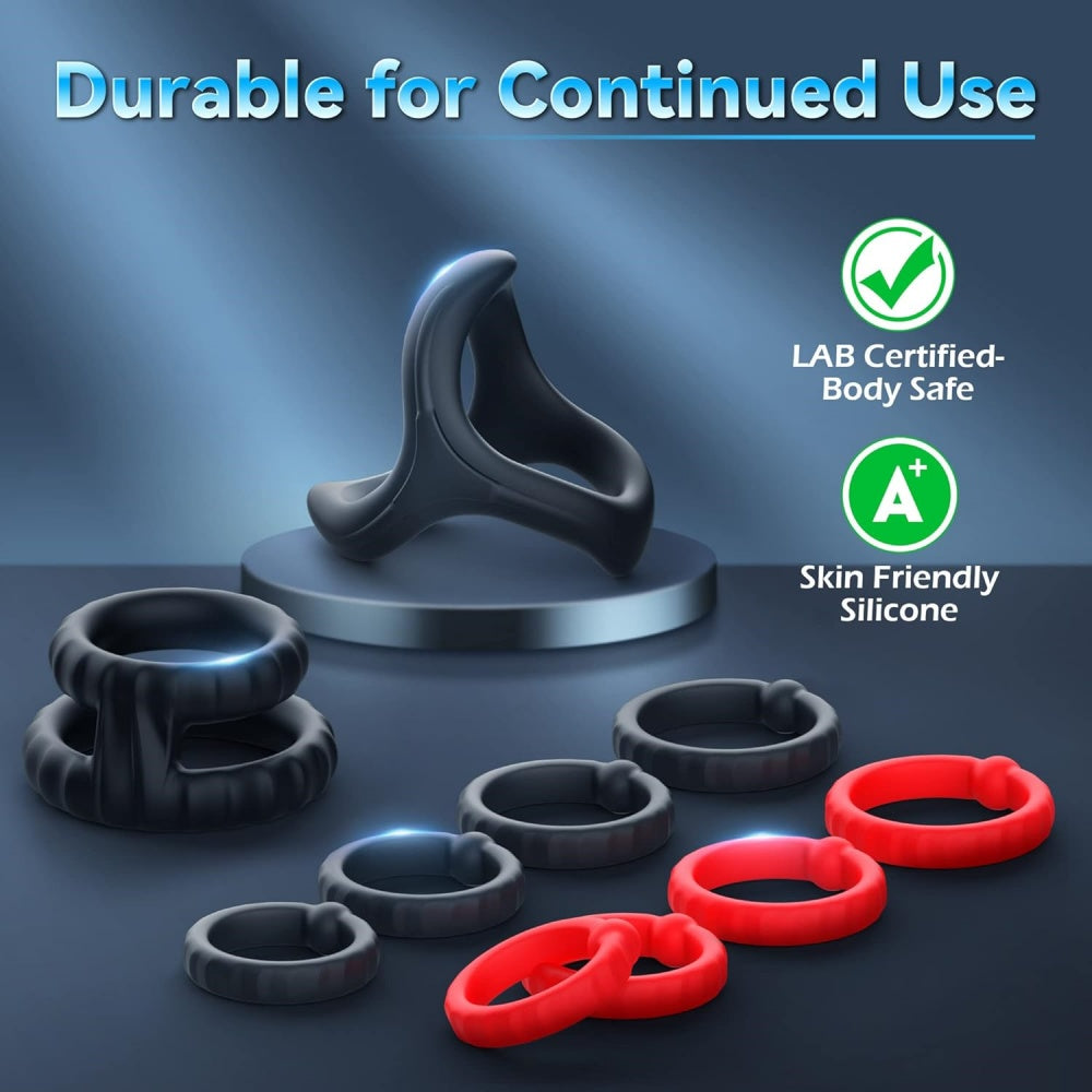 Silicone Cock and Ball Sling & Cock Ring Kit (10 Piece)