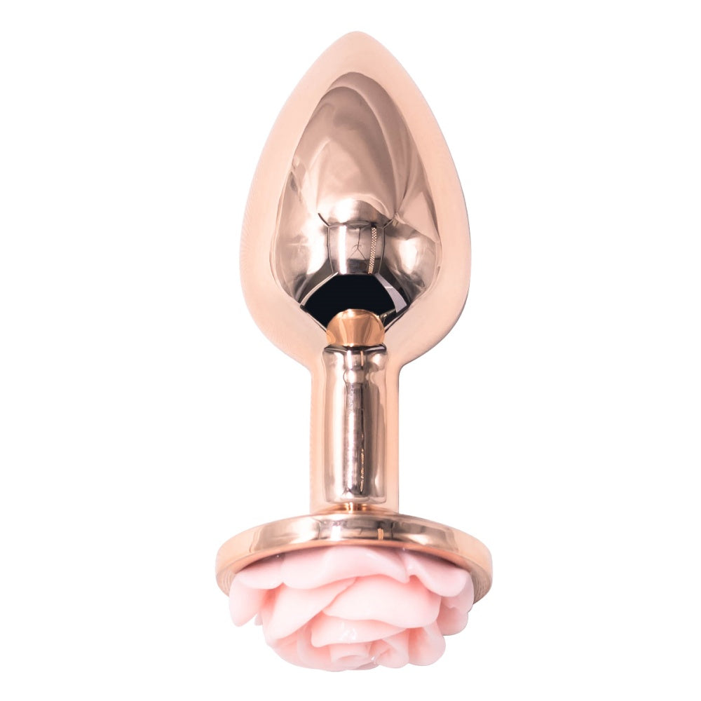 Small Rose Gold Metal Pink Rose Butt Plug 2 inch