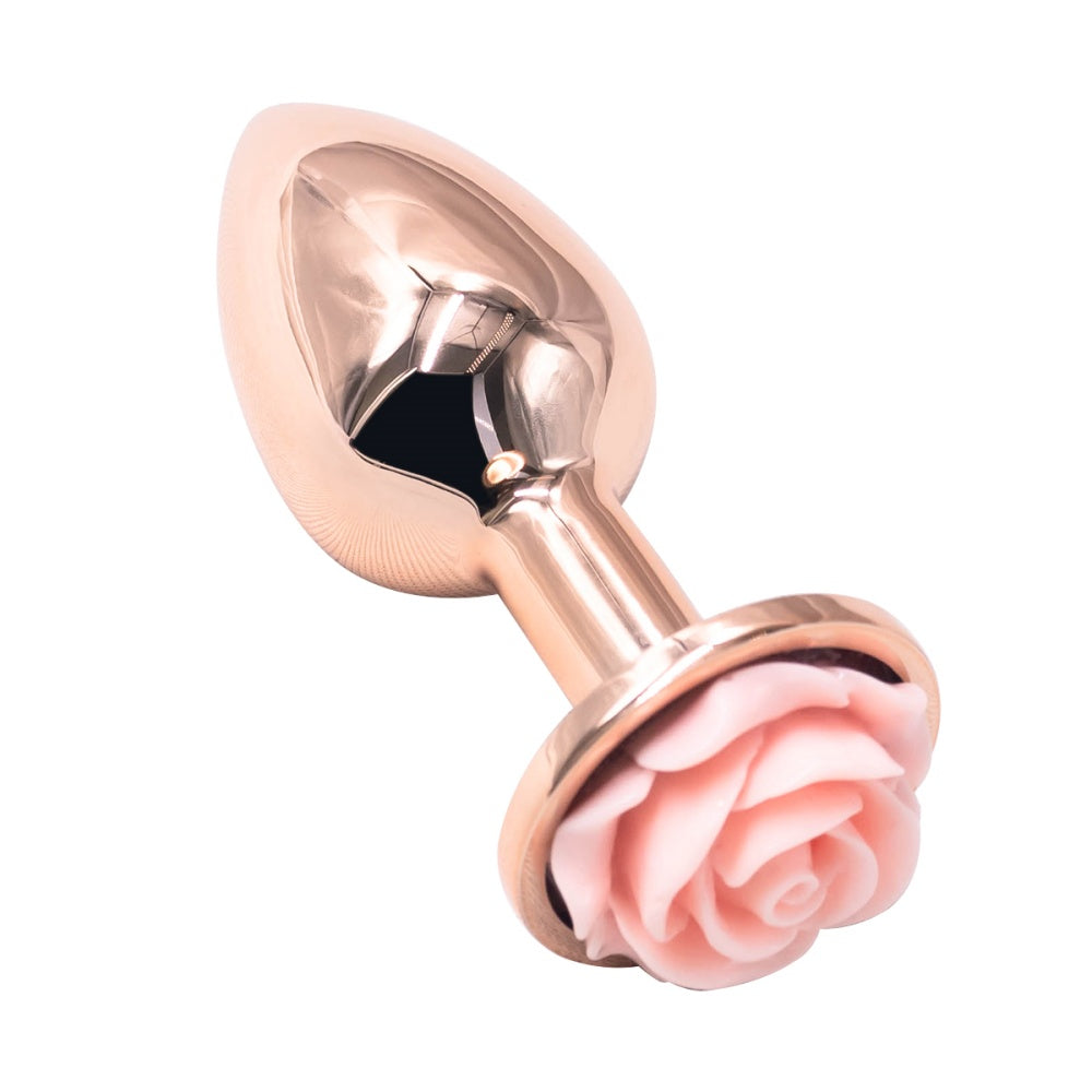 Small Rose Gold Metal Pink Rose Butt Plug 2 inch