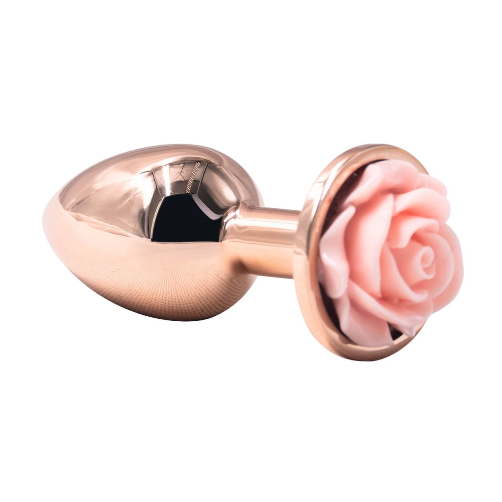 Small Rose Gold Metal Pink Rose Butt Plug 2 inch