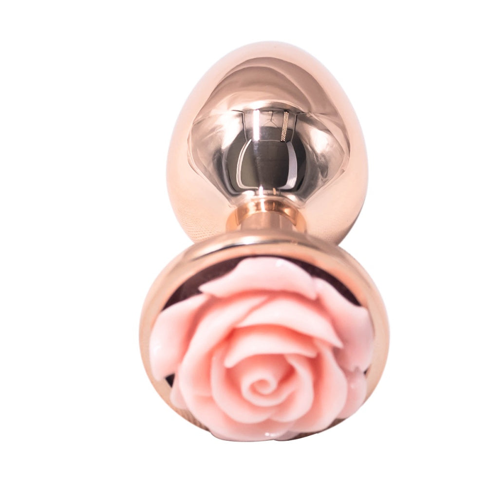 Small Rose Gold Metal Pink Rose Butt Plug 2 inch