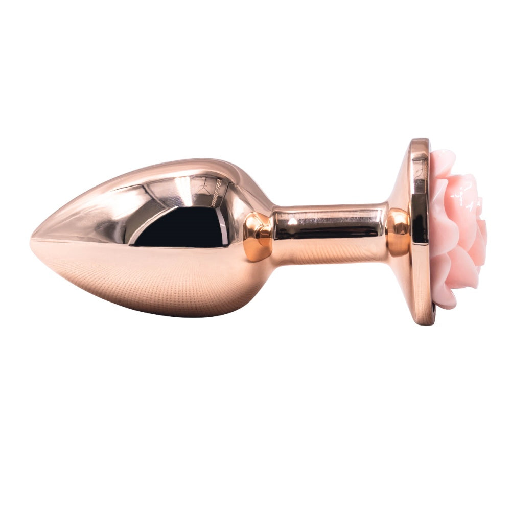 Small Rose Gold Metal Pink Rose Butt Plug 2 inch